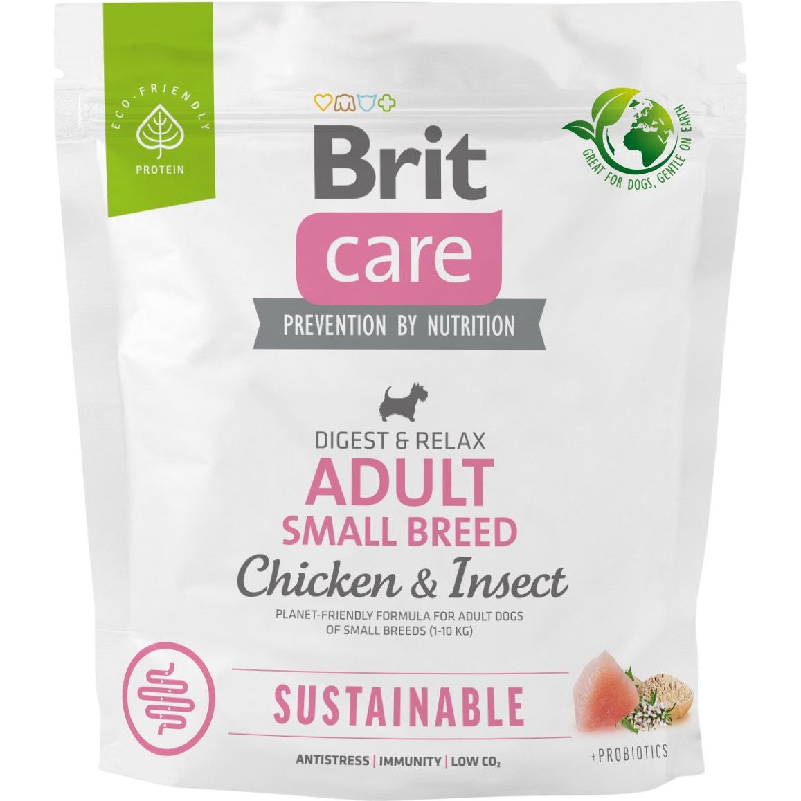 Сухой корм для собак малых пород Brit Care Dog Sustainable Adult Small Breed, с курицей и насекомыми, 1 кг - фото 1