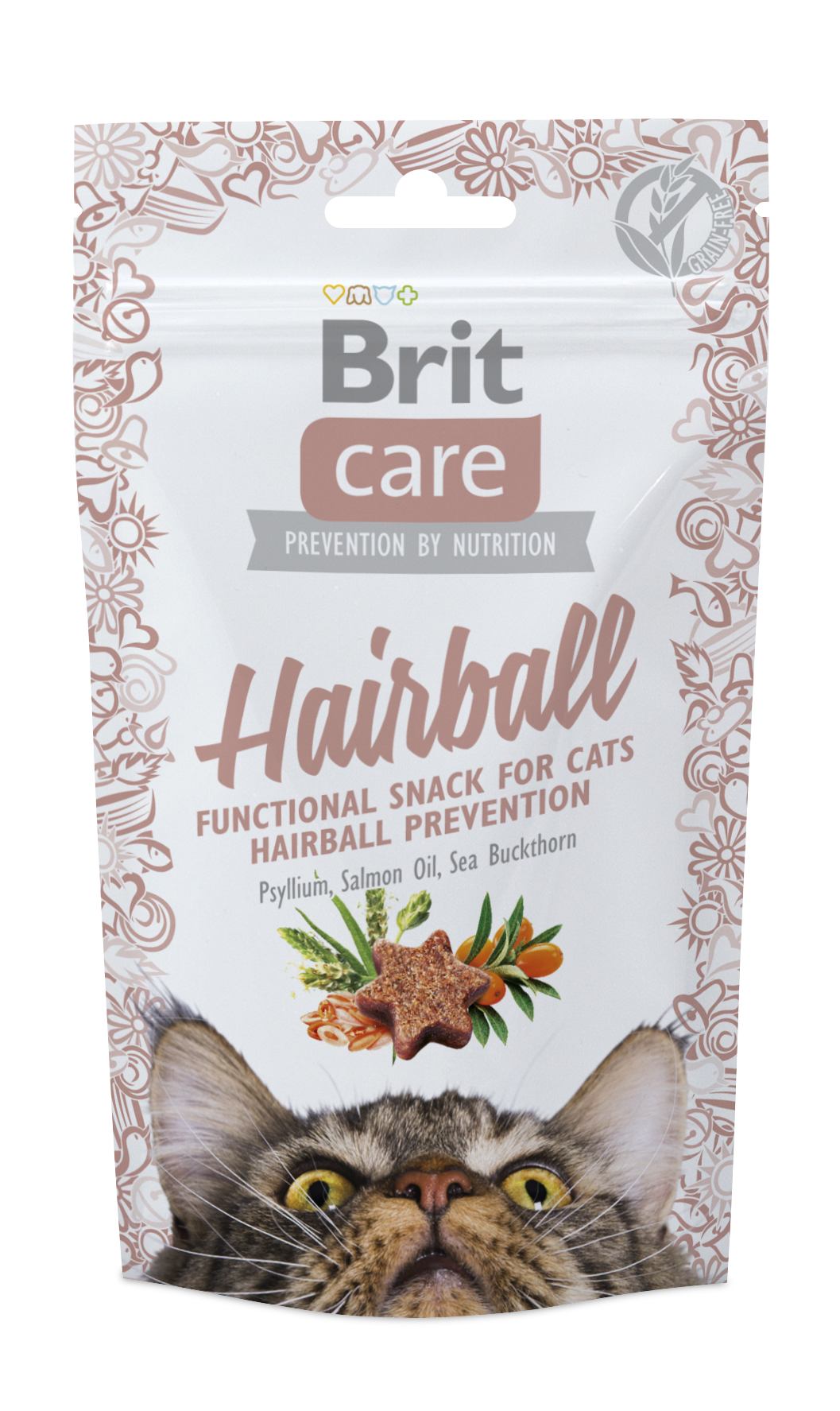 Беззернові ласощі для кішок, для запобігання утворення грудочок шерсті Brit Care Hairball, з качкою, 50 г - фото 1