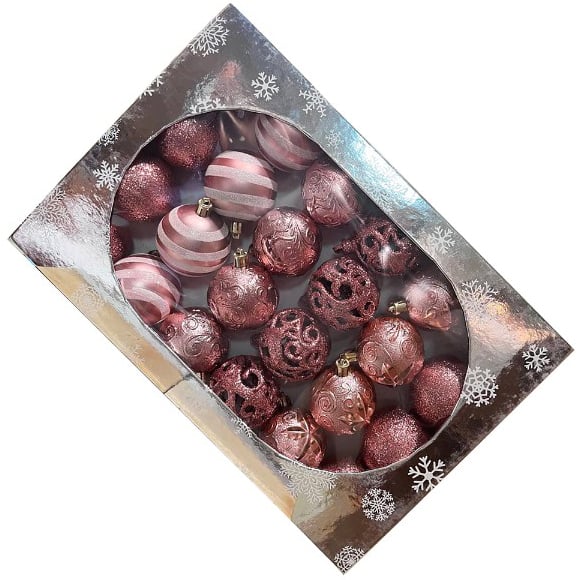 Набор елочных шаров Stenson 24 шт. pink (25955) - фото 3