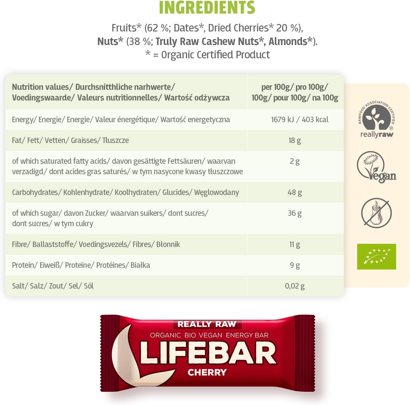 Батончик Lifefood Lifebar енергетичний з вишнею органічний 47 г - фото 5
