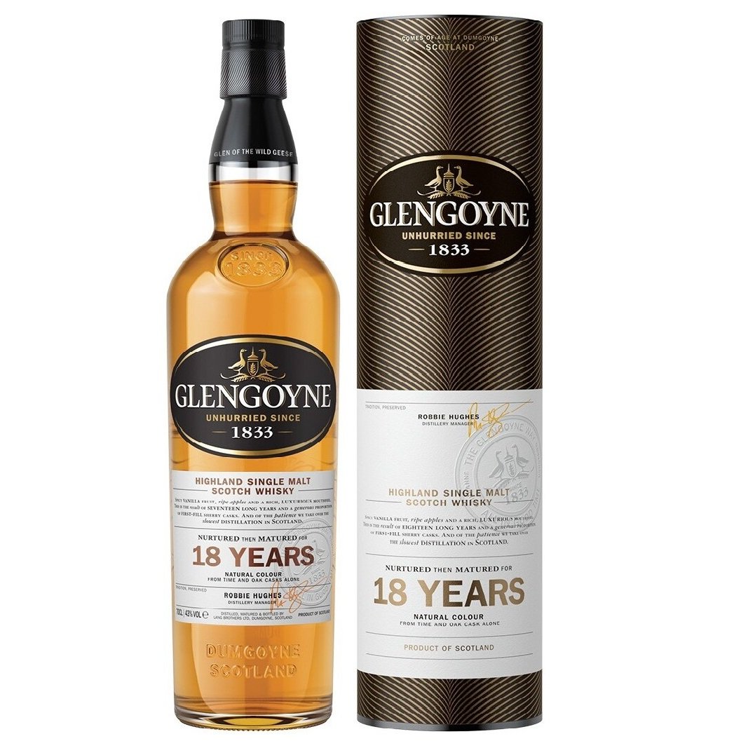 Виски Glengoyne Single Malt Scotch Whisky, 18 yo, в тубусе, 43%, 0,7 л - фото 1