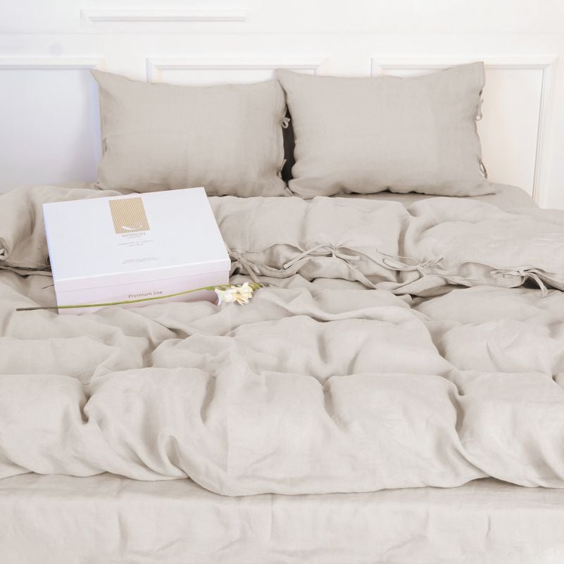 Комплект постельного белья MirSon Natural Linen Jasmine лен двуспальный бежево-серый (2200008269067) - фото 5