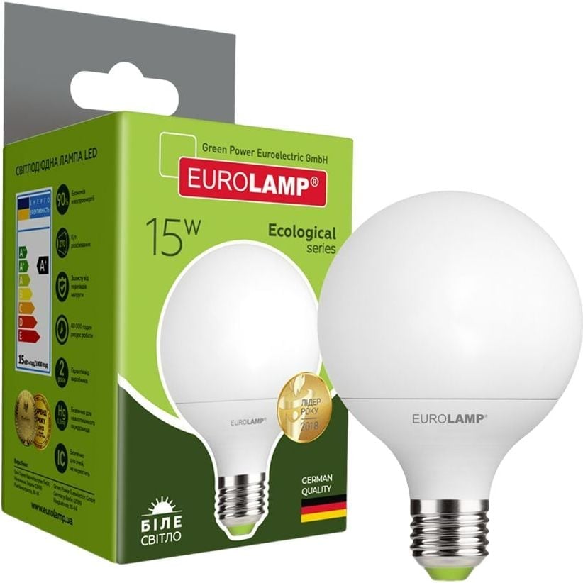 Светодиодная лампа Eurolamp LED Ecological Series, G95, 15W, E27, 4000K (LED-G95-15274(P)) - фото 1