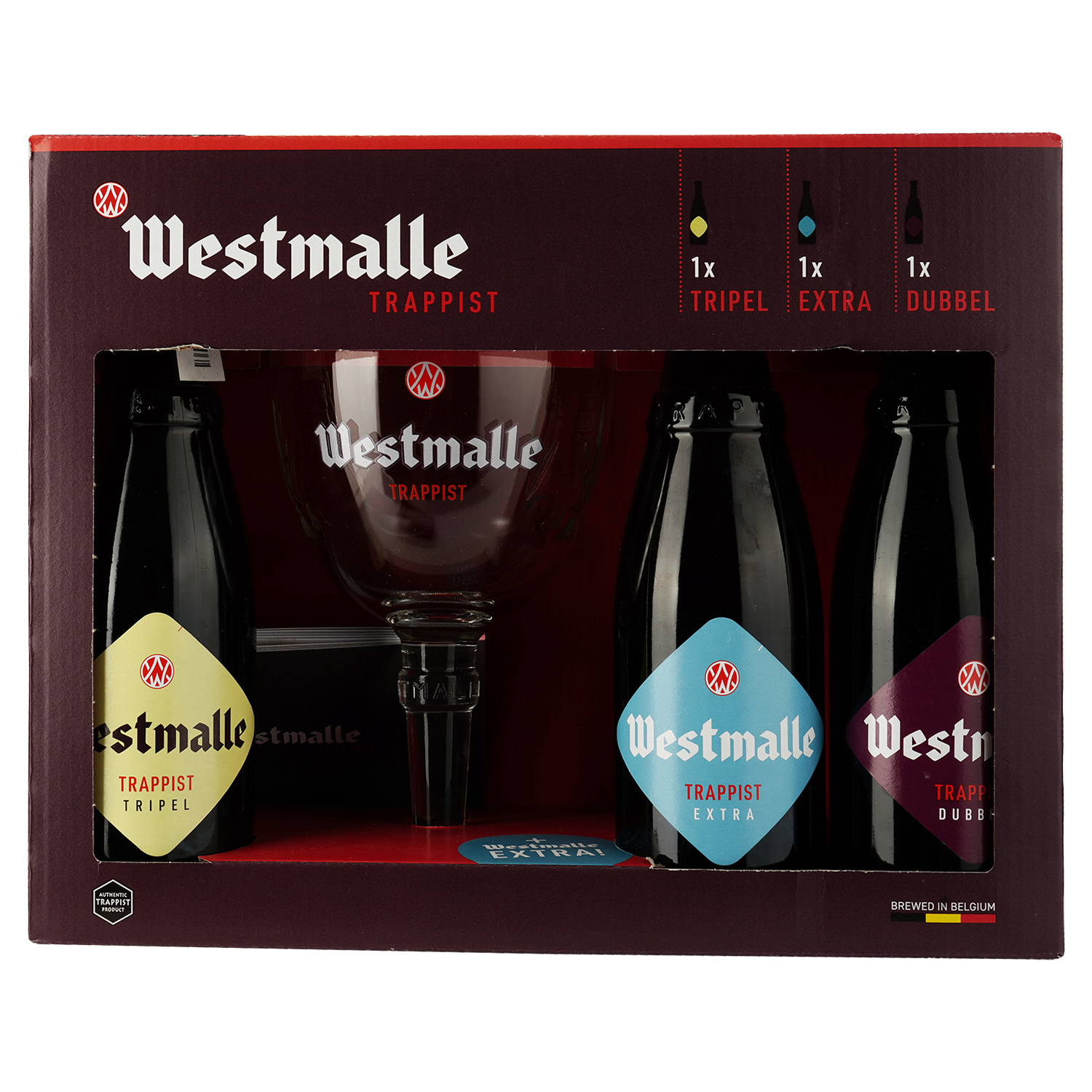 Набор пива Westmalle с бокалом, 4,8-9,5%, 0,99 л (3 шт. по 0,33 л) - фото 1