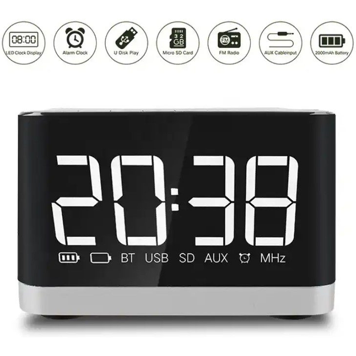 Портативная колонка часы будильник Kisonli G8 Bluetooth 2000 mAh 5 Вт Black - фото 3