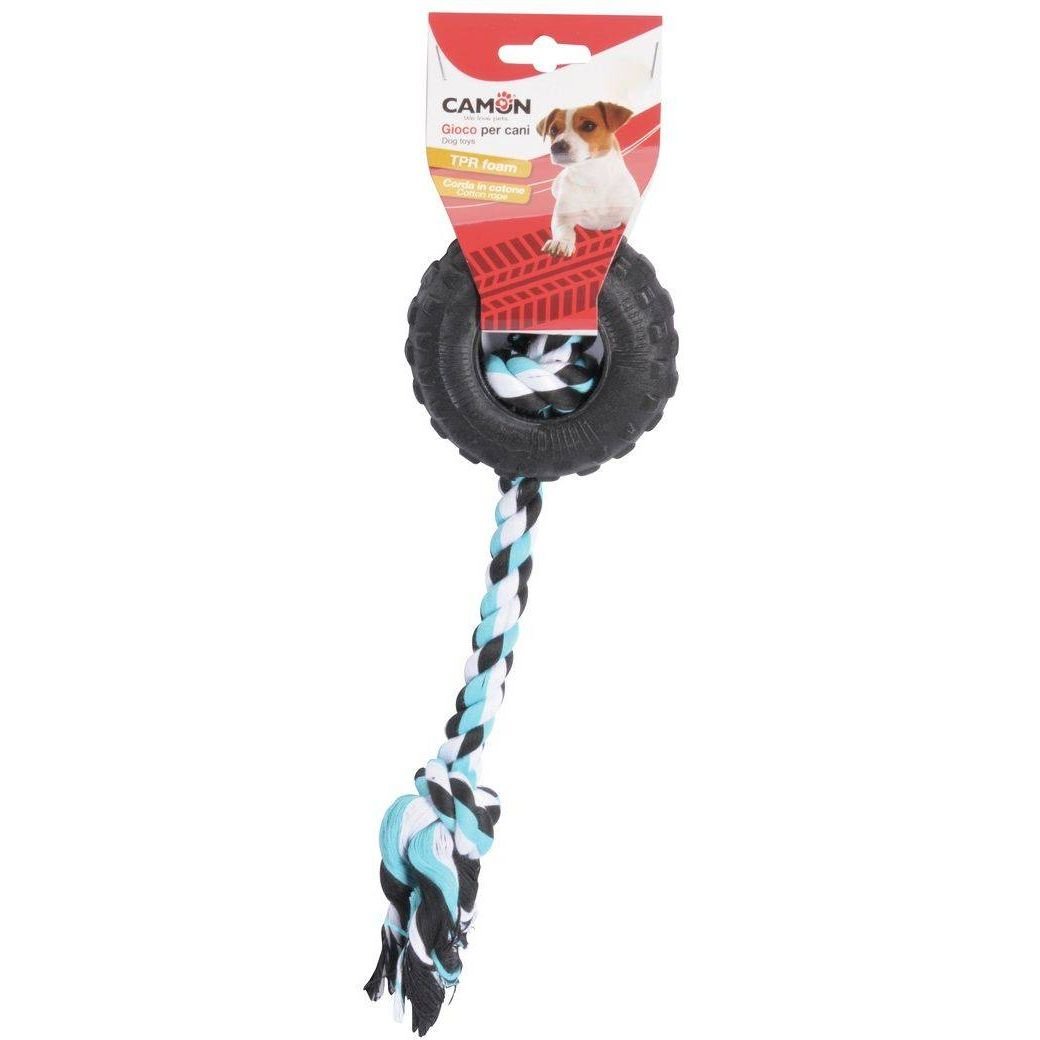 Игрушка для собак Camon Шина, с веревкой, 15 см - фото 1