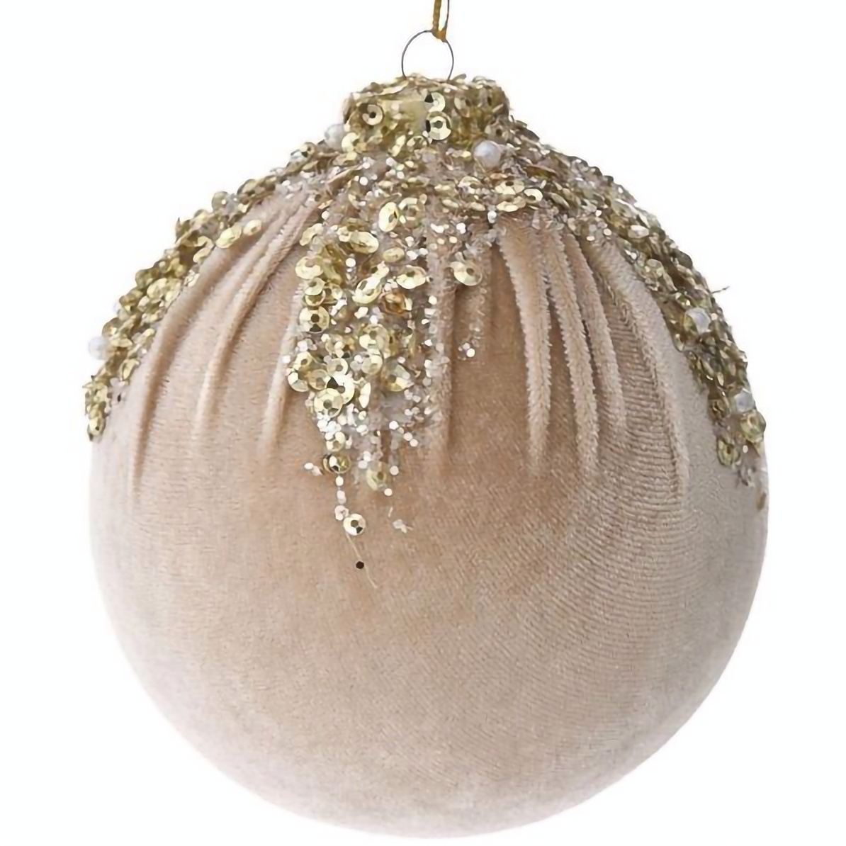 Рождественский шар вельвет 10 см шампань 4 шт. (681-092) - фото 1