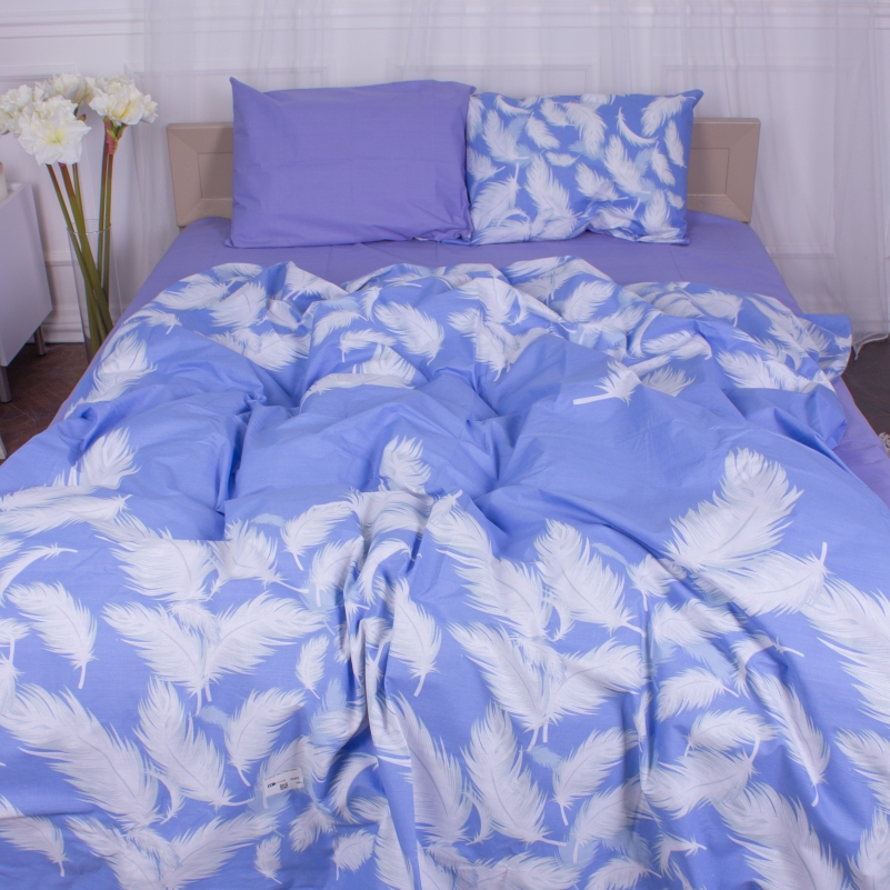 Комплект постельного белья MirSon 17-0590 Feathers Ranforce Elite, семейный, голубой - фото 2