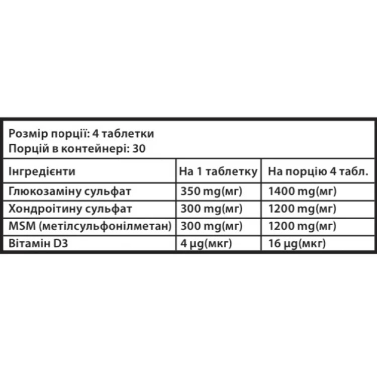 Комплекс для костей и суставов Sporter Glucosamine Chondroitin & MSM Vitamin D3 120 таблеток - фото 2