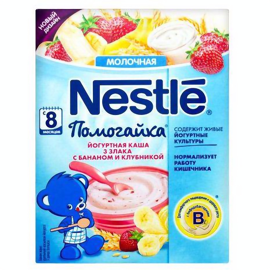 Йогуртная молочная каша Nestle Помогайка 3 злака с бананом и клубникой 200 г - фото 1