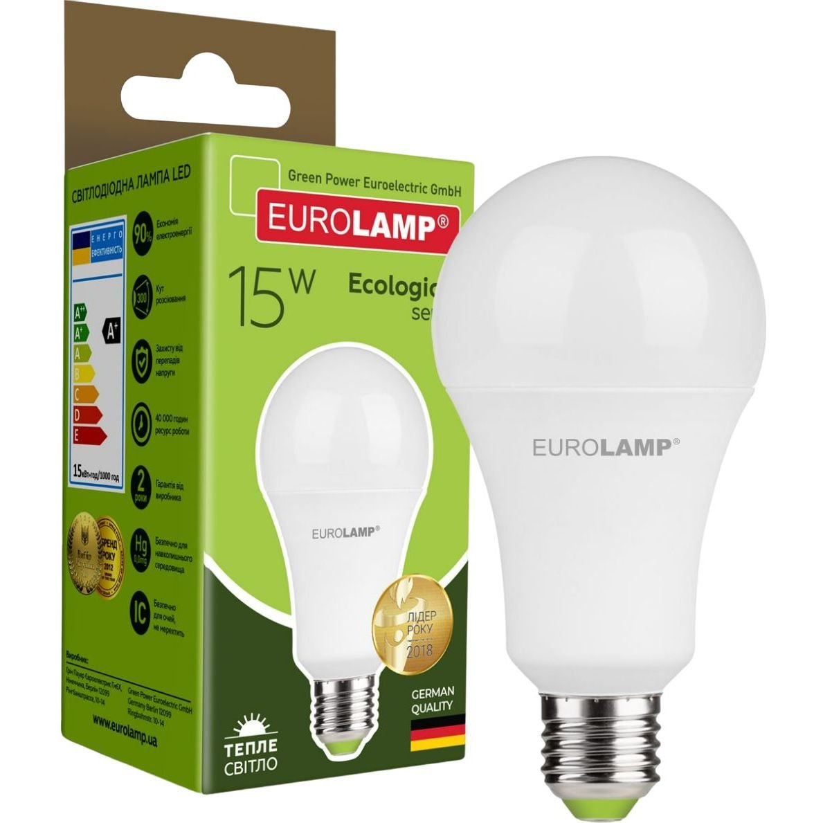 Светодиодная лампа Eurolamp LED Ecological Series, A70, 15W, E27, 3000K (50) (LED-A70-15272(P)) - фото 1