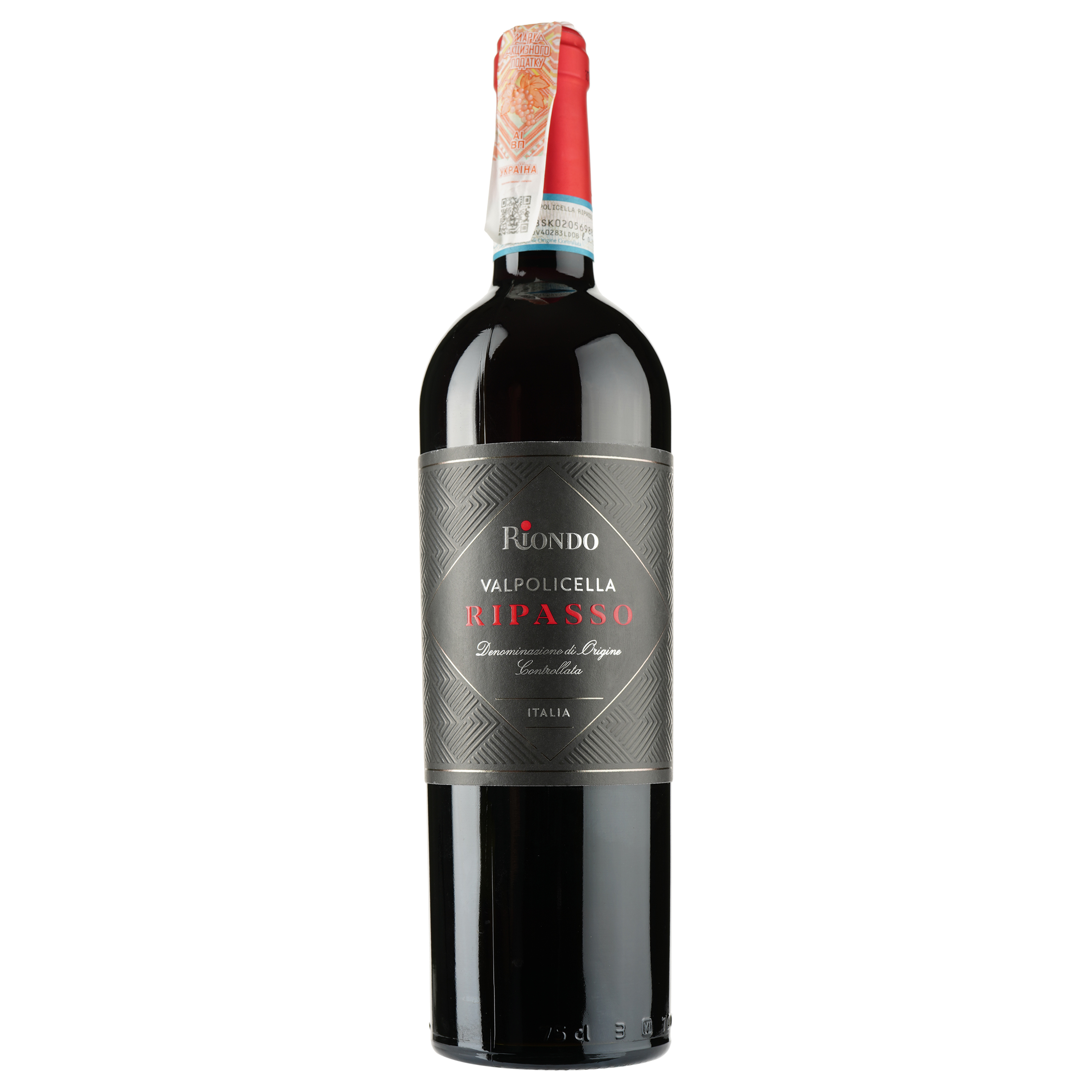 Вино Riondo Valpolicella Ripasso DOC, червоне сухе, 15,5%, 0,75 л - фото 1