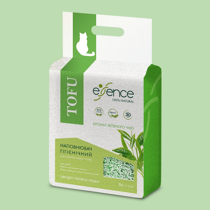 Наповнювач для котячого туалету Essence з тофу, з ароматом зеленого чаю, 3 мм, 6 л (920017) - фото 2
