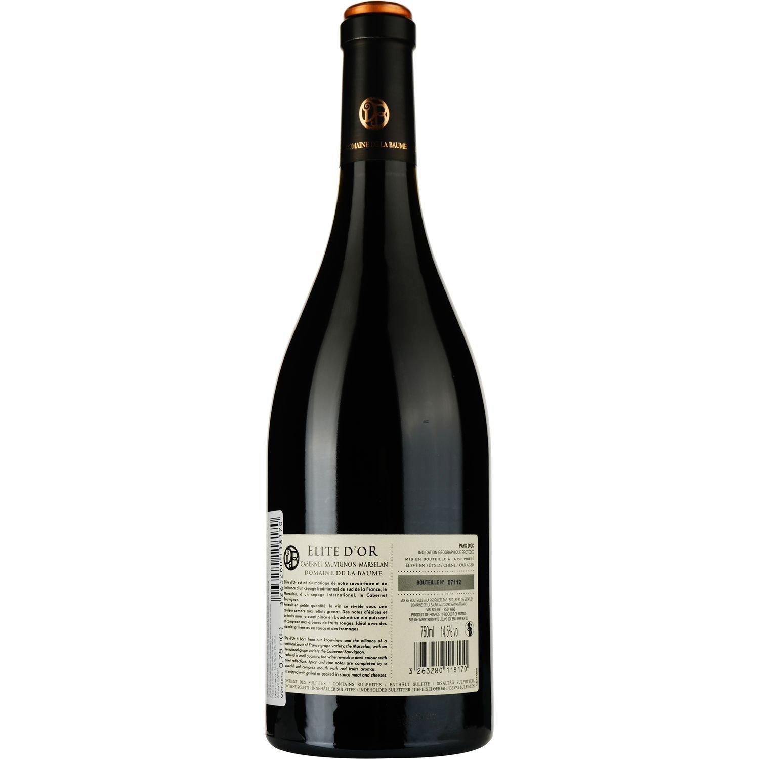 Вино Domaine De La Baume Elite d'Or Cabernet Sauvignon - Marselan 2021 IGP Pays d'Oc красное сухое 0.75 л - фото 2