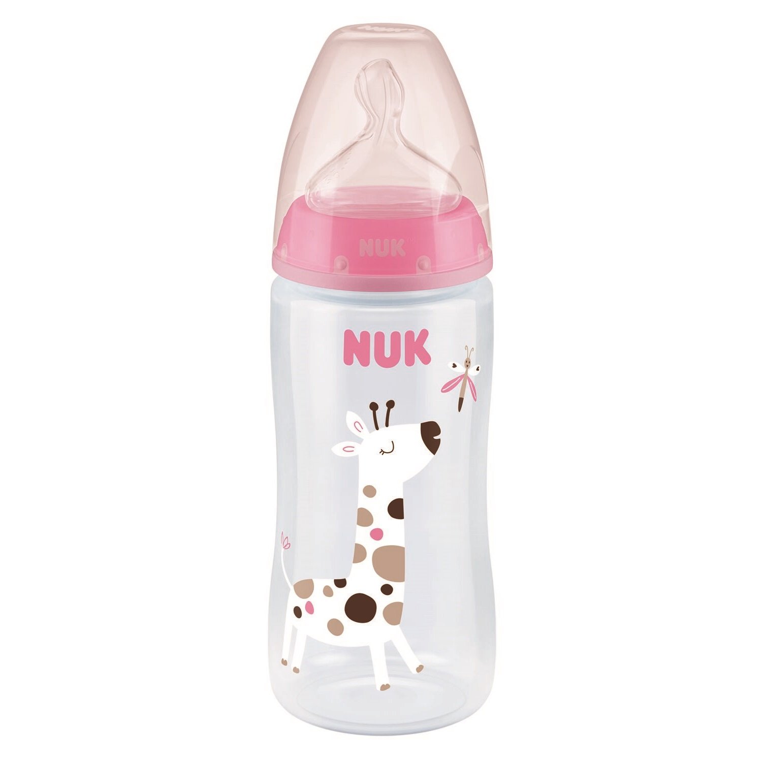 Пляшечка для годування NUK First Choice Plus Жираф, з силіконовою соскою, 300 мл, рожевий (3952395) - фото 1