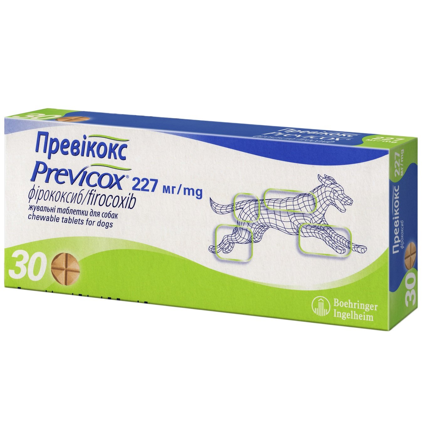 Противовоспалительный препарат Merial Previcox Boehringer Ingelheim Превикокс для собак и щенков 227 мг 30 таблеток (57930) - фото 1