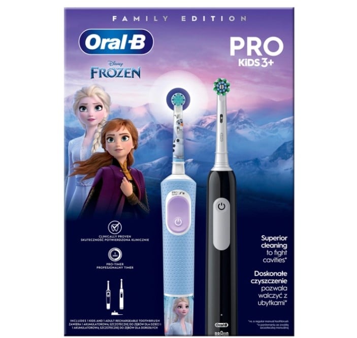 Набір електричних зубних щіток Oral-B Braun Pro3 Family Edition: зубна щітка для дорослих Pro Series 1 + зубна щітка для для дітей Pro Kids Frozen - фото 3