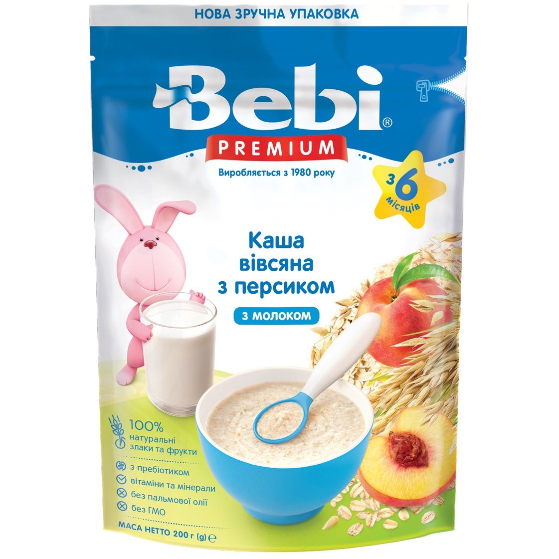 Молочна каша Bebi Premium Вівсяна з персиком 200 г (1105056) - фото 1
