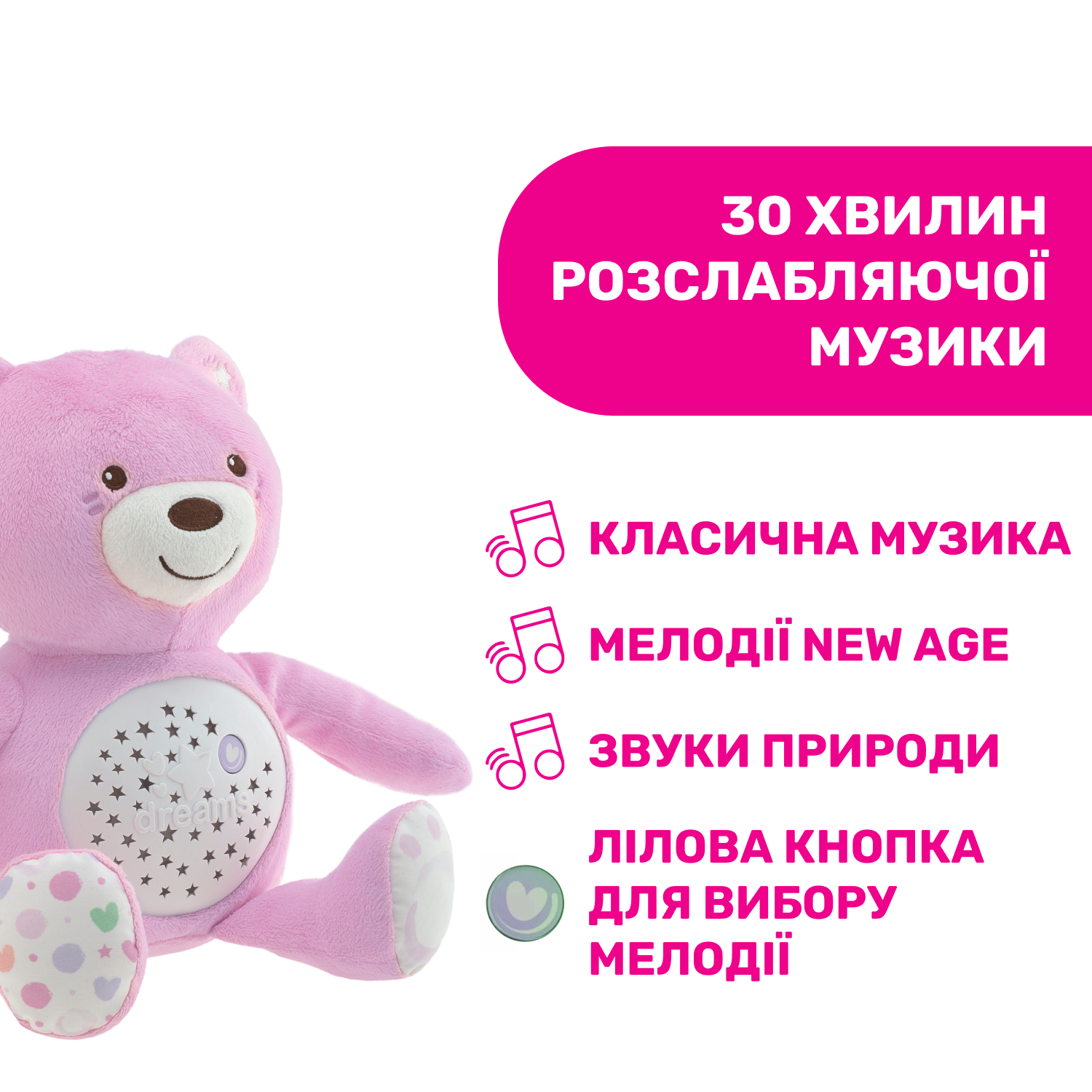 Игрушка музыкальная Chicco Медвежонок с проектором, розовый (08015.10) - фото 4