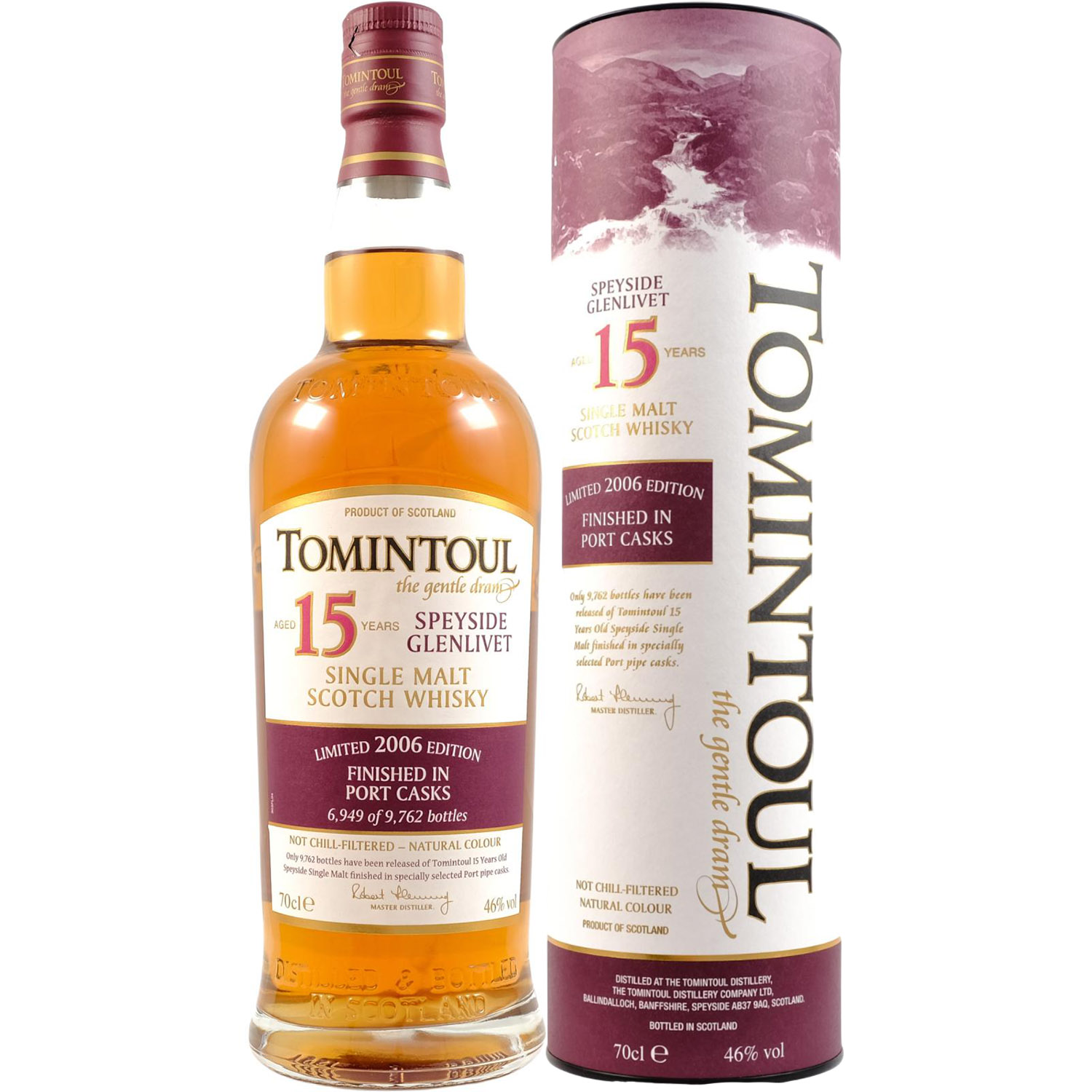 Виски Tomintoul Port Cask Finish 15 yo Single Malt Scotch Whisky 2006 46% 0.7 л в коробке - фото 1