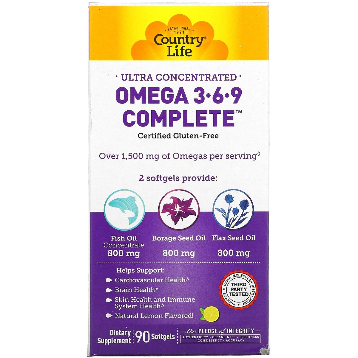 Жирні кислоти Country Life Omega 3-6-9 Complete 90 капсул - фото 1