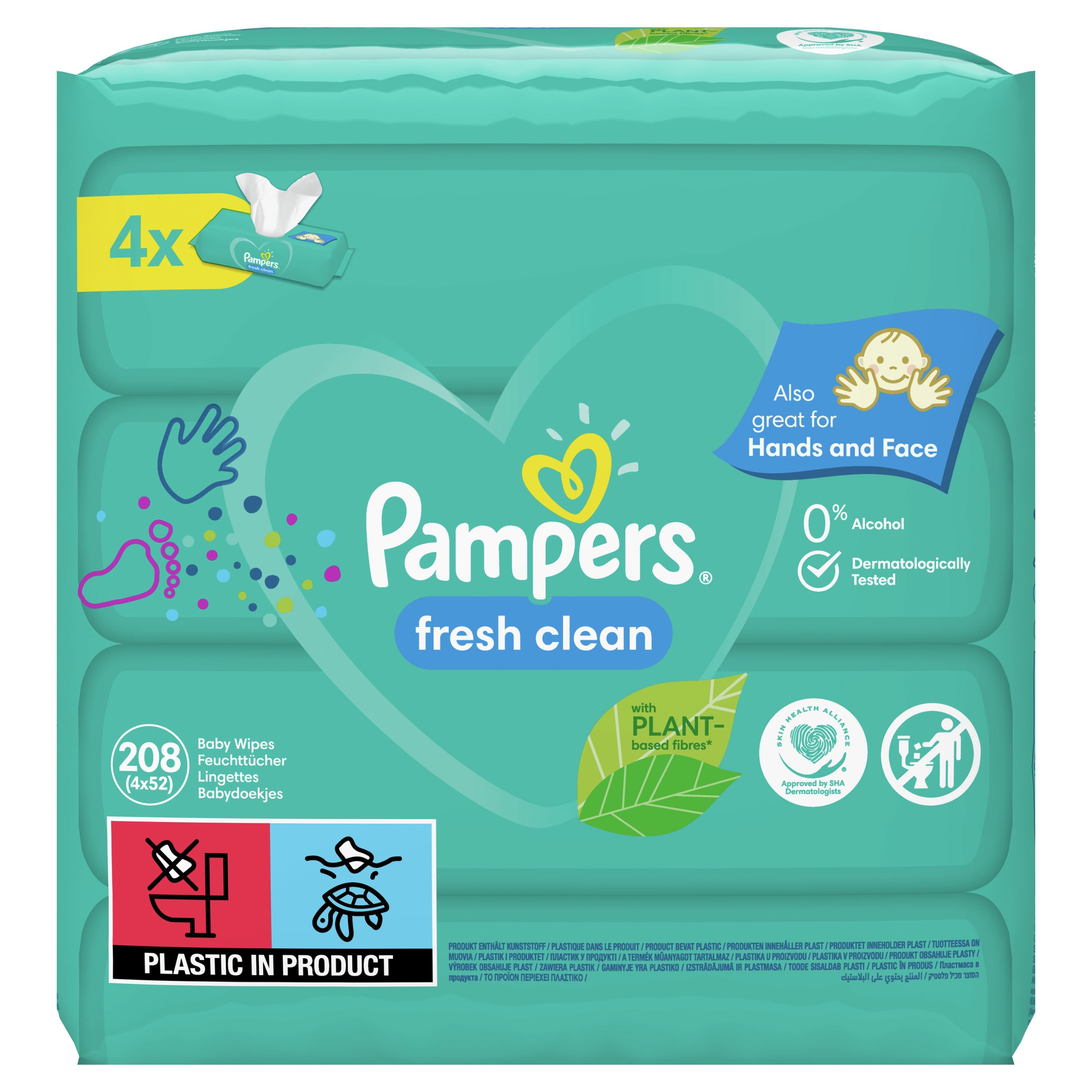 Дитячі вологі серветки Pampers Fresh Clean 208 шт. (4 упаковки по 52 шт.) - фото 2