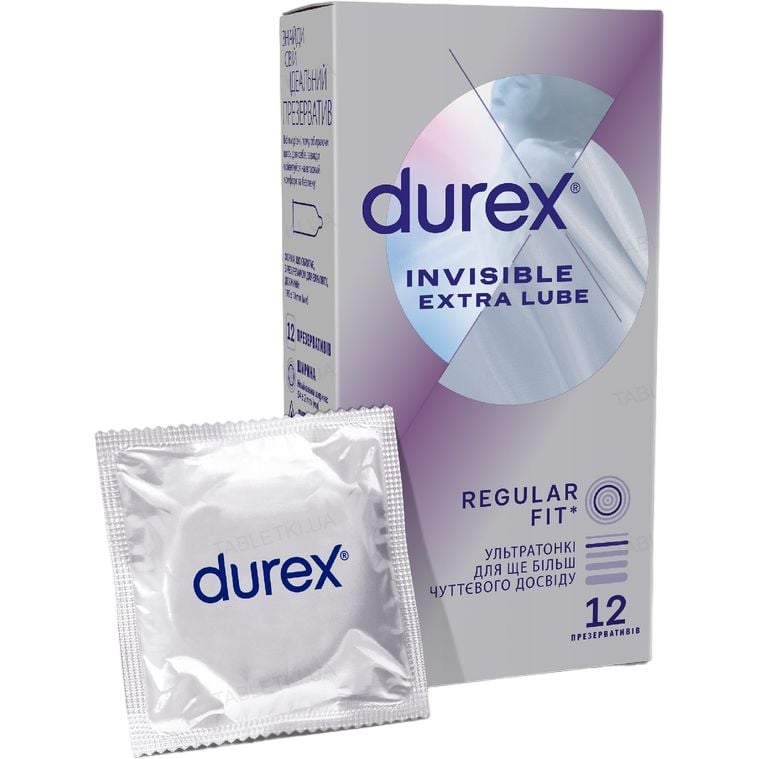 Презервативи латексні з силіконовою змазкою Durex Invisible Extra Lube, ультратонкі, з додатковою змазкою, 12 шт. (3121062) - фото 1