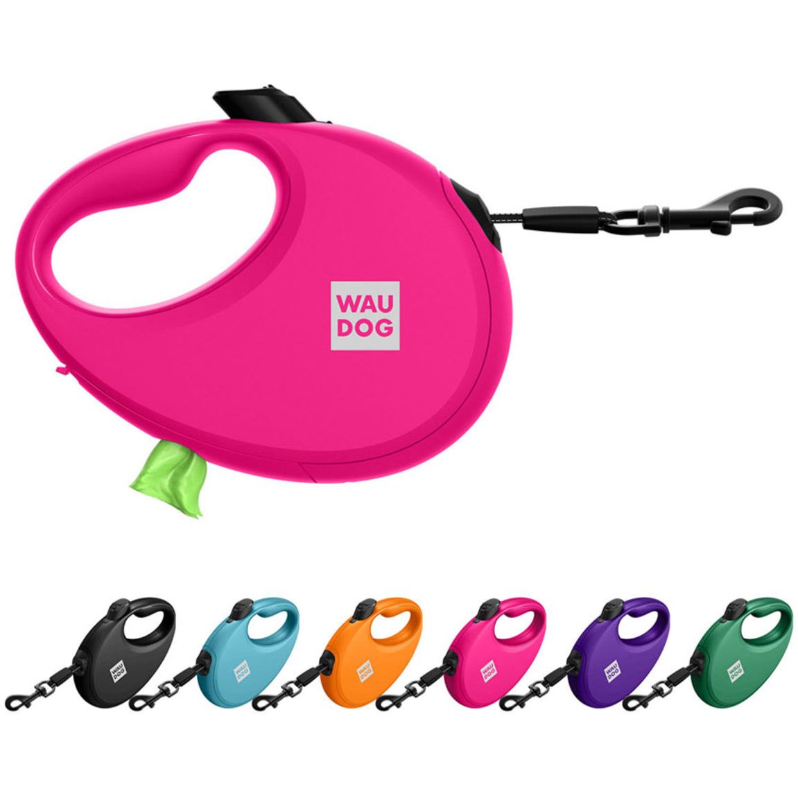 Поводок-рулетка для собак Waudog R-leash с контейнером для пакетов, светоотражающая лента, М до 20 кг, 5 м розовый - фото 7