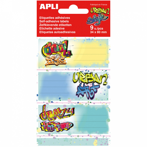 Шкільні етикетки Apli Kids Графіті, самоклеючі, 9 шт., 81х36 мм (18444) - фото 1