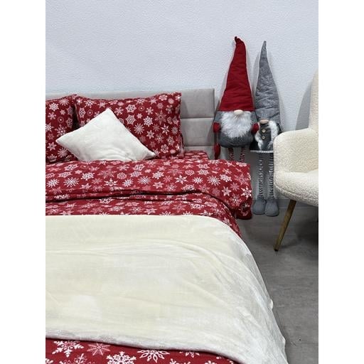 Комплект постільної білизни Ecotton полуторний 15505 Сніжинка на червоному (24261) - фото 3