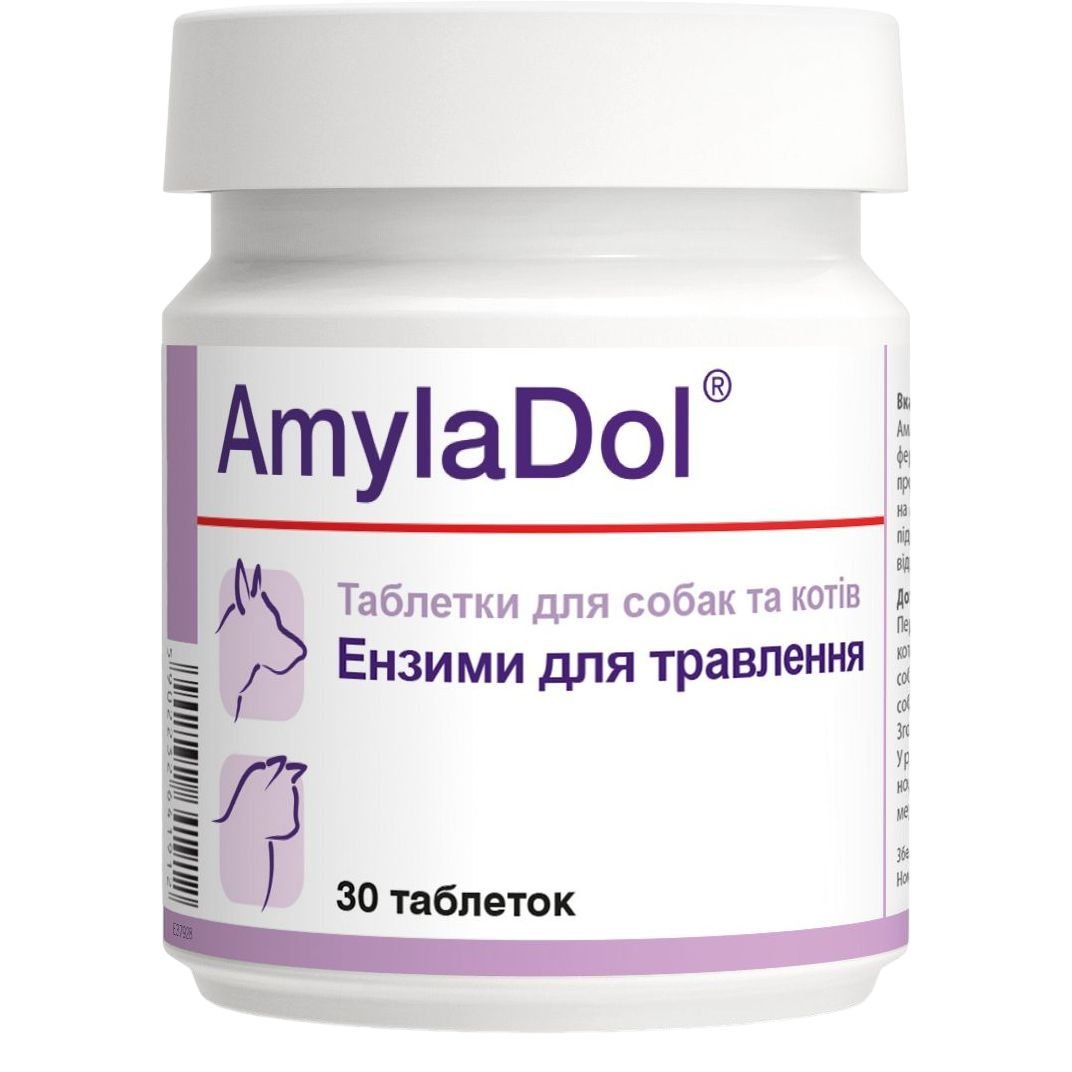Вітамінно-мінеральна добавка Dolfos AmylaDol при захворюваннях підшлункової залози для собак та котів, 30 таблеток - фото 1