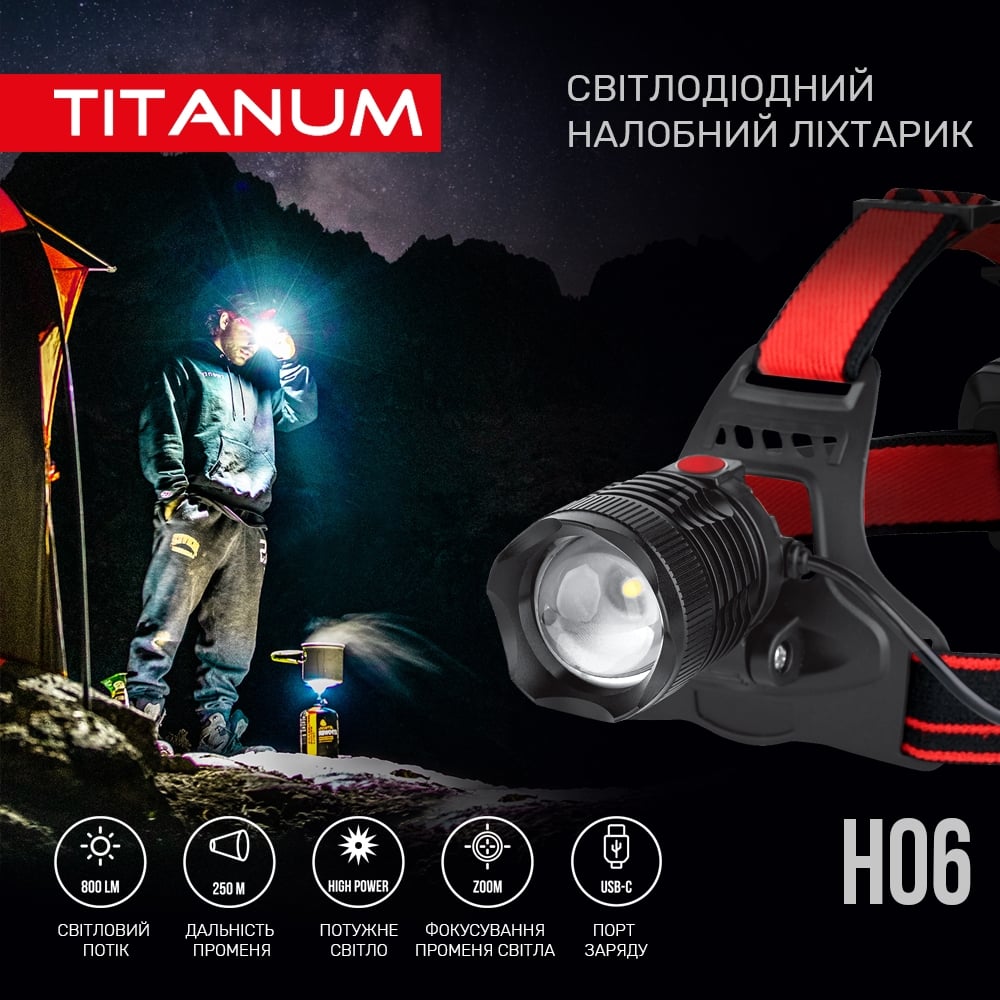 Налобний світлодіодний ліхтарик Titanum TLF-H06 800 Lm 6500 K (TLF-H06) - фото 8