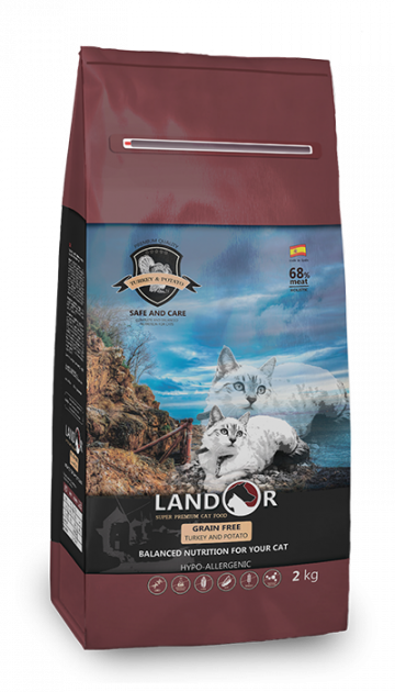 Беззерновой сухой корм для котов Landor, индейка с бататом, 400 г - фото 1