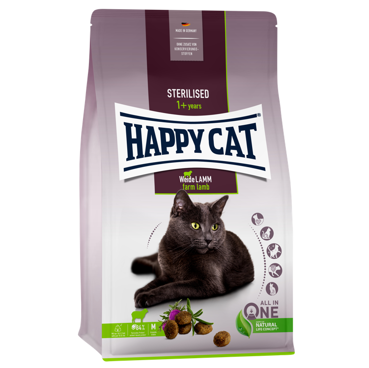 Сухий корм для дорослих стерилізованих котів Happy Cat Sterilised Weide Lamm, зі смаком ягняти, 300 г (70583) - фото 1