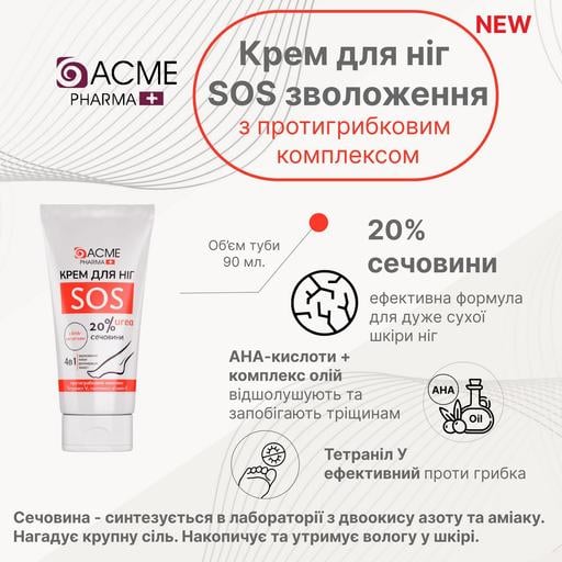 Крем для ног Acme Pharma SOS 4 в 1, с содержанием мочевины 20%, 90 мл - фото 5
