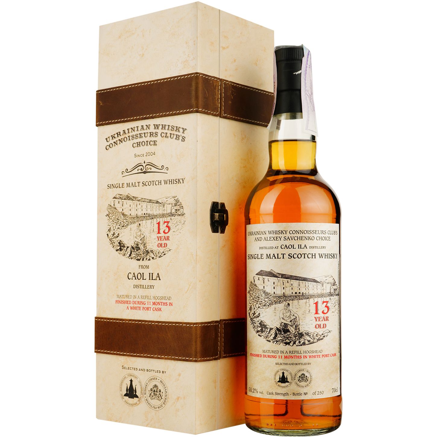 Виски Caol Ila 13 Years Old White Porto Single Malt Scotch Whisky, в подарочной упаковке, 55,2%, 0,7 л - фото 1