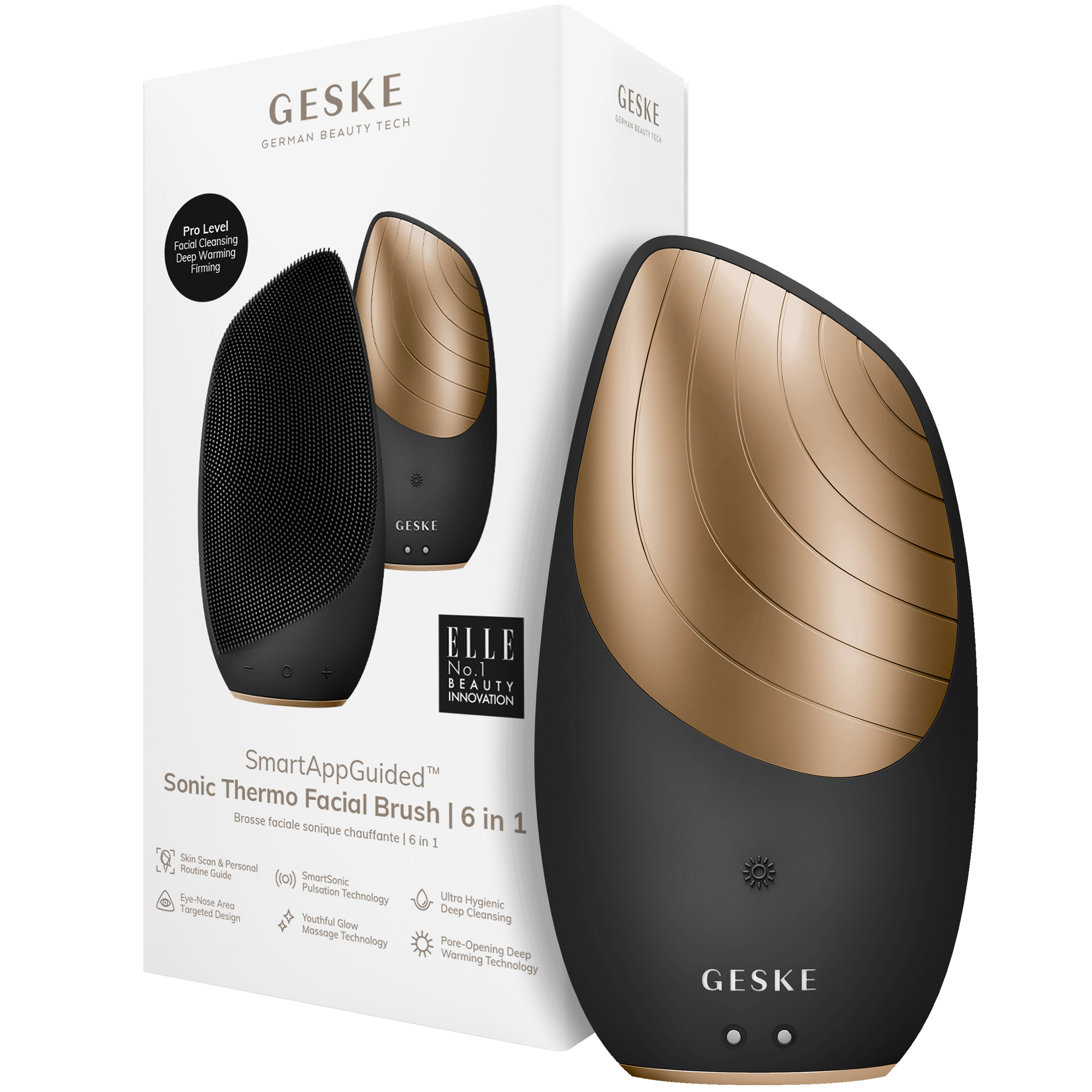 Електронна звукова термощітка для обличчя GESKE Sonic Thermo Facial Brush 6 в 1 сіра - фото 1