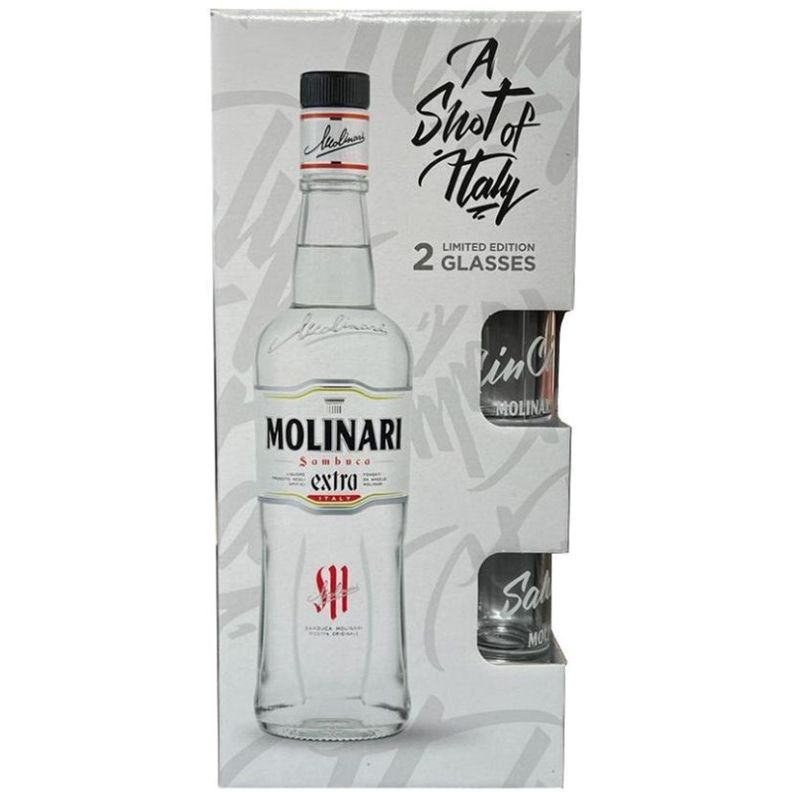 Лікер Sambuca Molinari Extra 40% 0.7 л + 2 чарки в подарунковій упаковці - фото 1