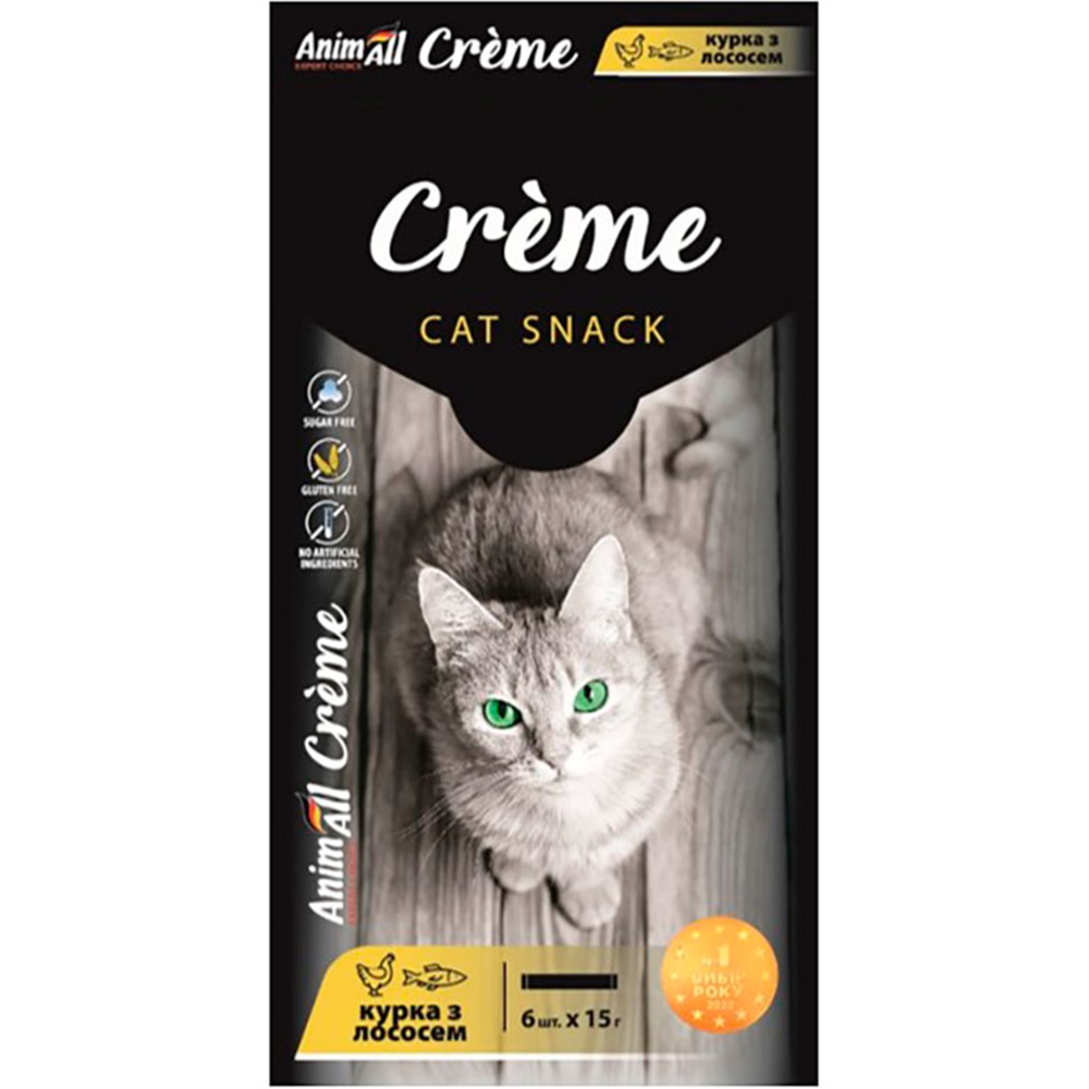 Ласощі для котів AnimAll Creme зі смаком курки з лососем 6 шт. х 15 г - фото 1