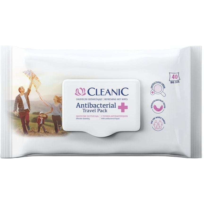 Вологі серветки Cleanic Antibacterial Travel Pack, 40 шт. - фото 1