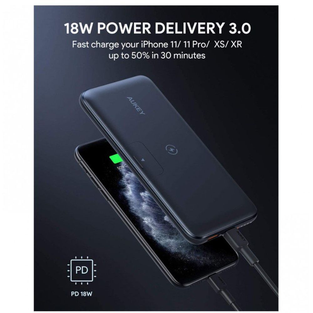 Повербанк Aukey PBWL02 10000 mAh Wireless Qi PD/QC 3.0 (116037) - фото 9