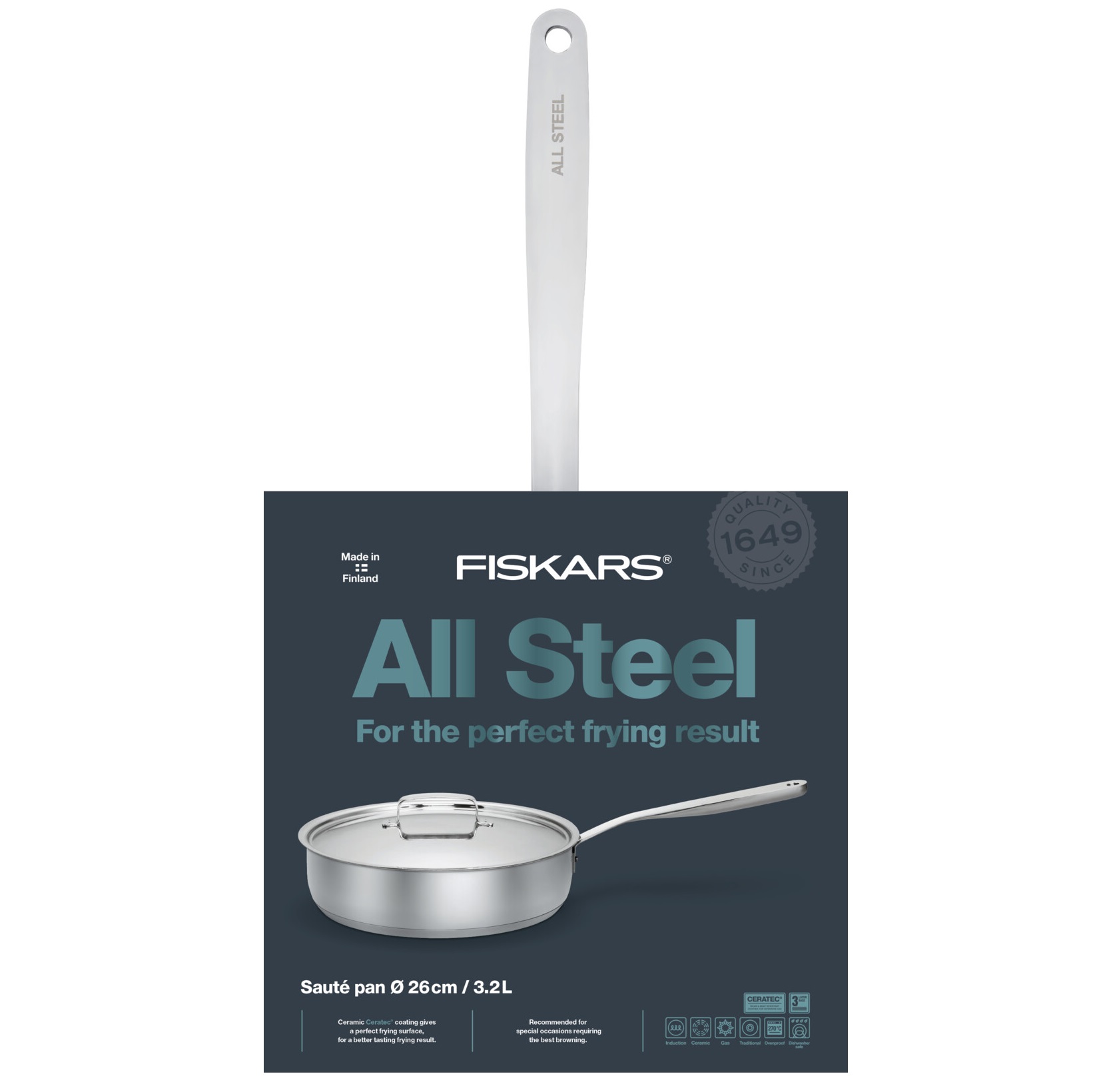 Сотейник Fiskars All Steel, с крышкой, 26 см, 3,2 л (1023762) - фото 4