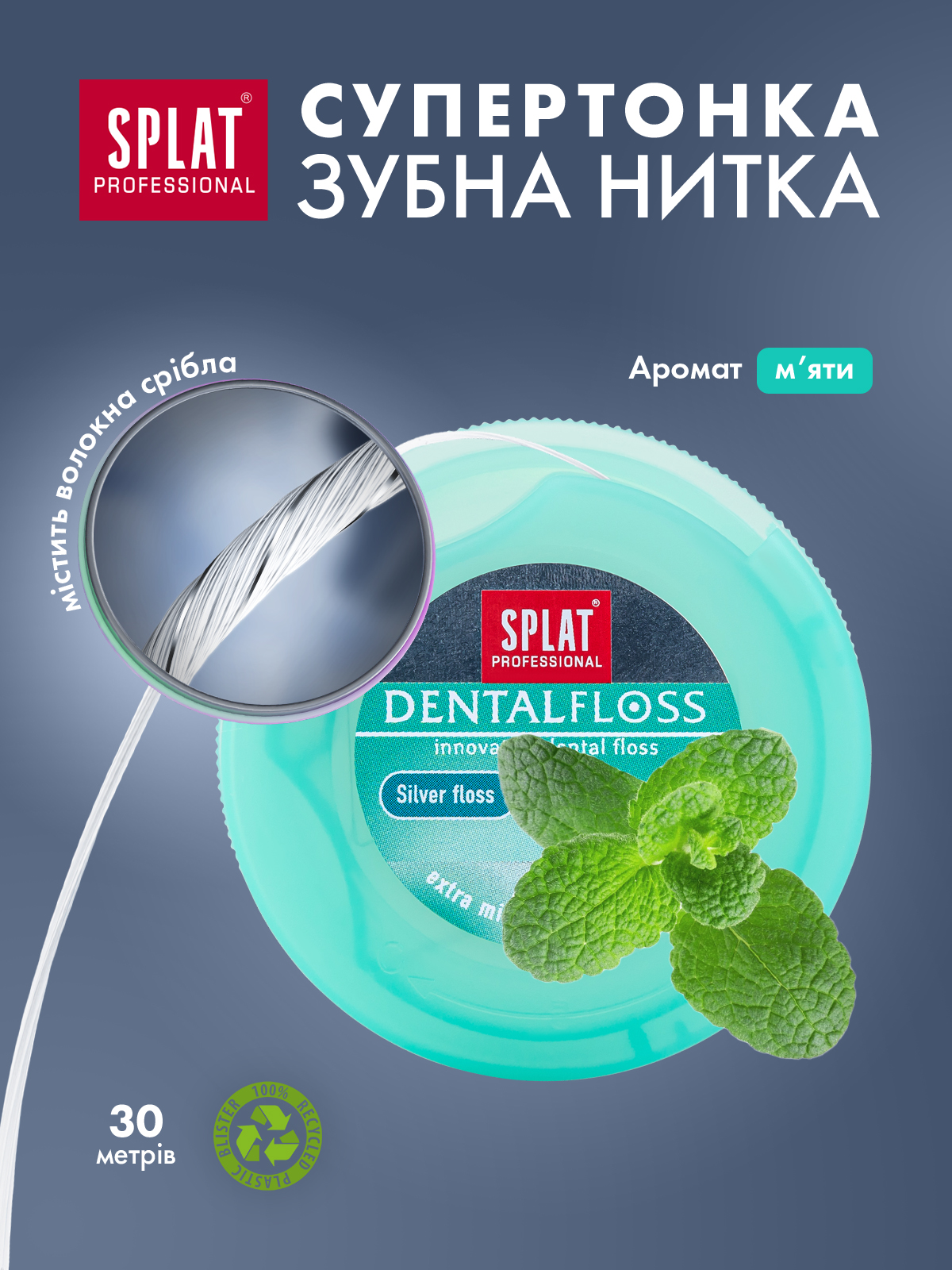 Нить зубная Splat Professional Dental Floss Mint & Silver с волокнами серебра и мятой 30 м - фото 4