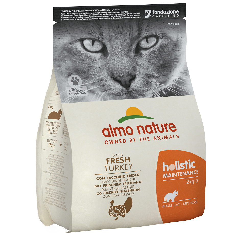 Сухий корм для дорослих котів Almo Nature Holistic Cat, зі свіжою індичкою, 2 кг (627) - фото 1