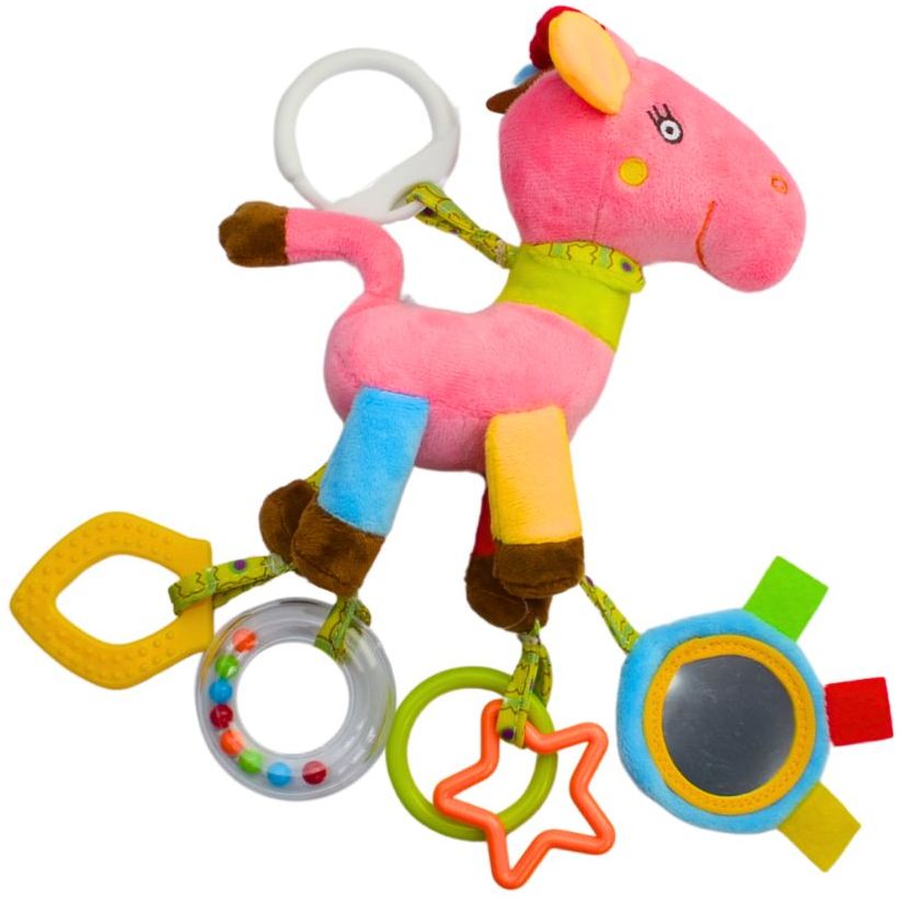М’яка іграшка-брязкальце Lindo з прорізувачем Коник рожева (F 1013) - фото 1