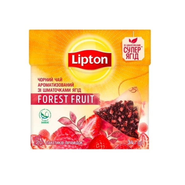 Чорний чай Lipton з кусочками лісних ягід Forest Fruit , 20шт. - фото 1