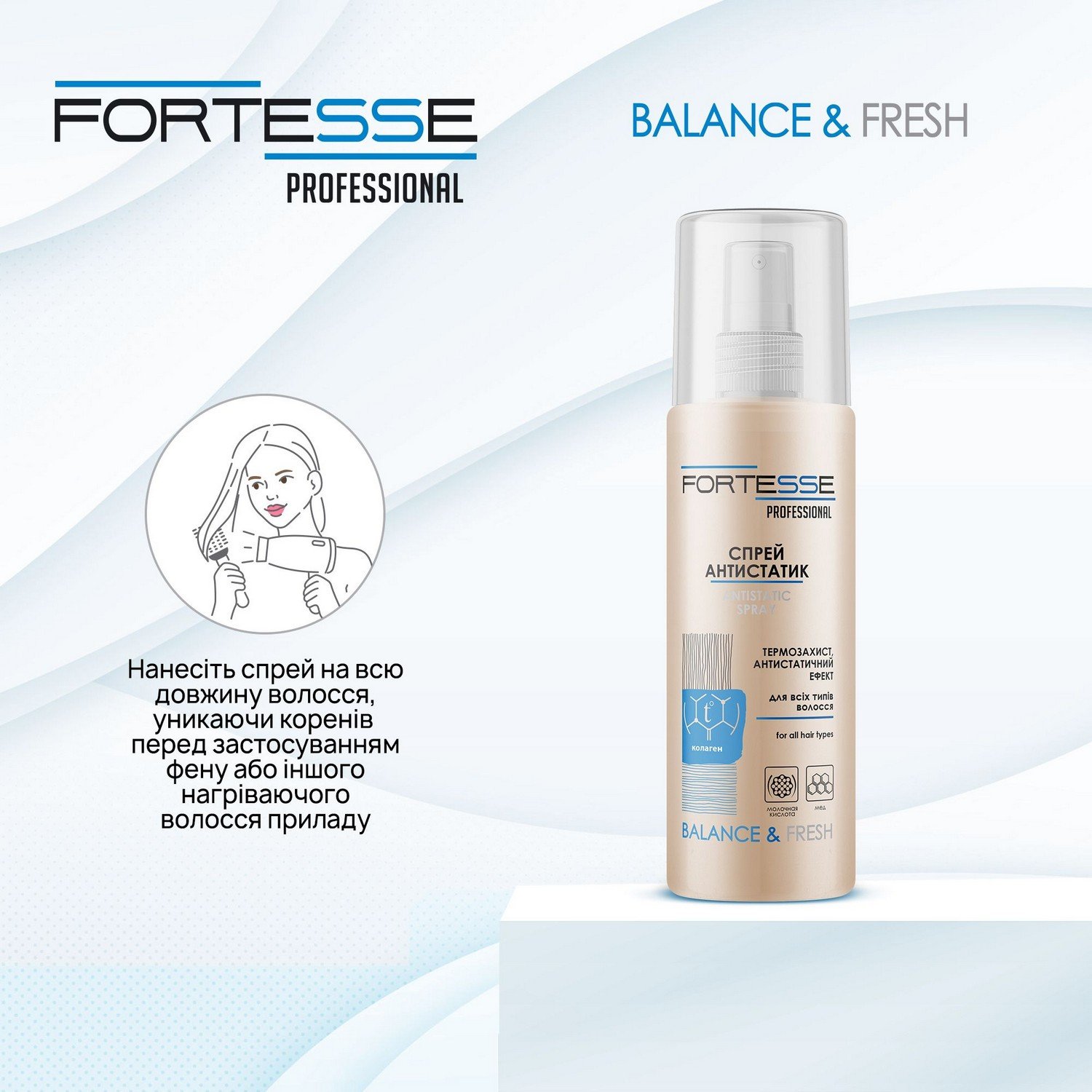 Балансирующий спрей-термозащита Fortesse Professional Balance&Fresh с антистатическим эффектом, 150 мл - фото 5