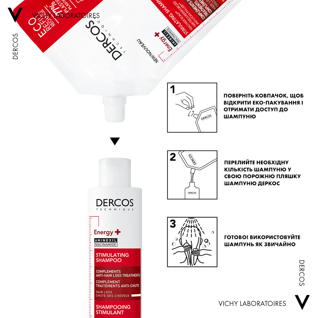 Тонізуючий шампунь Vichy Dercos Energy+ з Амінексилом та Ніацинамідом для боротьби з випаданням волосся, 500 мл - фото 5