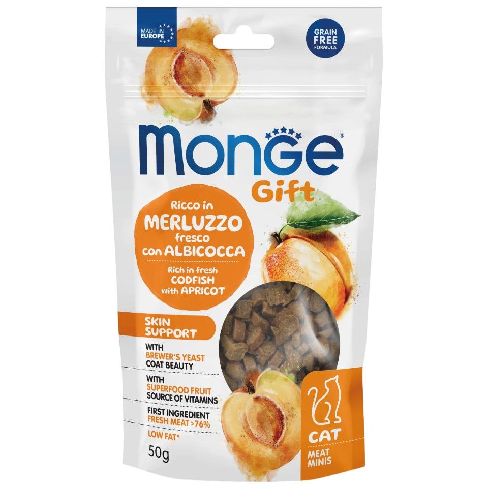Ласощі для котів Monge Gift Cat Skin support, тріска з абрикосами, 50 г (70085175) - фото 1