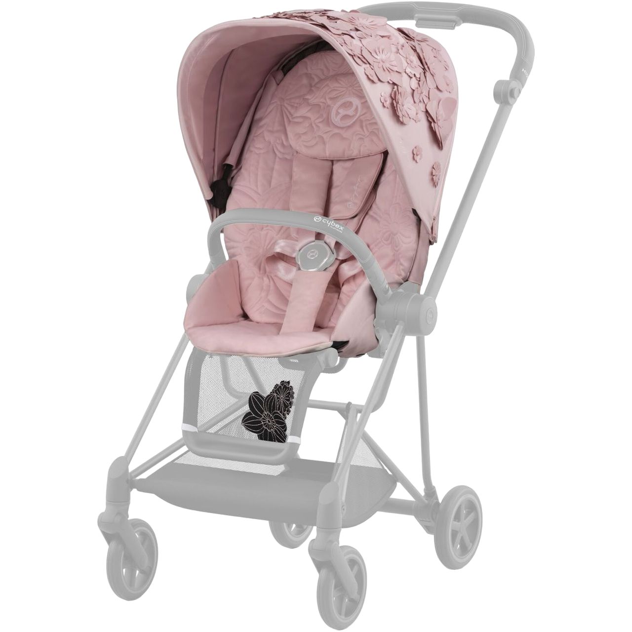 Люлька Cybex Mios Lux Simply flowers pink + Комплект текстиля Cybex Mios Simply flowers pink + Шасси для коляски Cybex Mios LS RBA Matt Black - фото 5